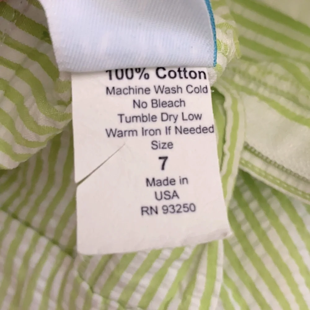 {VTG} Rags Land | 90s Seersucker Stripe Cotton Shorts Made in USA Green/White 7 - Picture 7 of 12